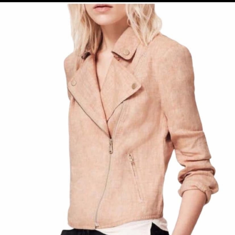 Lou and Grey Linen Moto Blazer Jacket in Peach